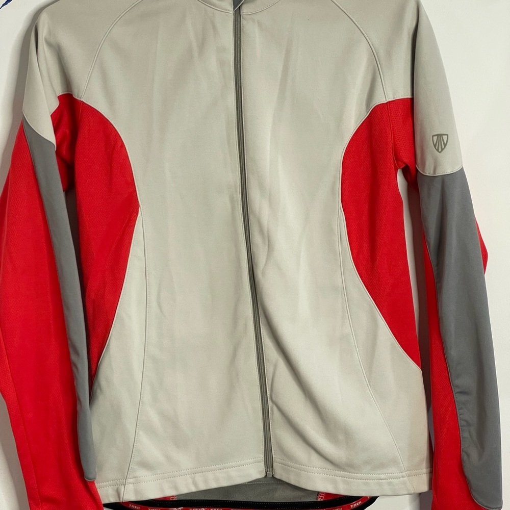 Trek Thermatec Sports Women’s Medium Zip Jacket Silver Red Gray Zip Back Pockets